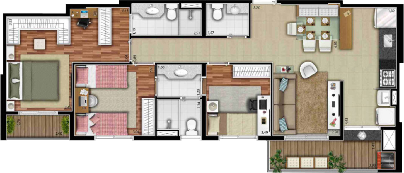Planta de 83 m² do Bellini Alphaville